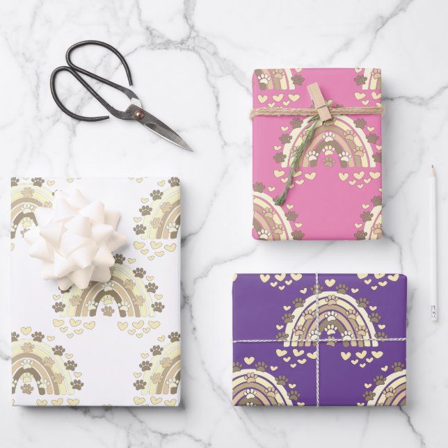 Feuille De Papier Cadeau Vintage Sepia Rainbow Chien Paw Et Enveloppement C (Recto)