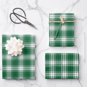 Feuille De Papier Cadeau Vintage vert noir et blanc rustique tartan plaid