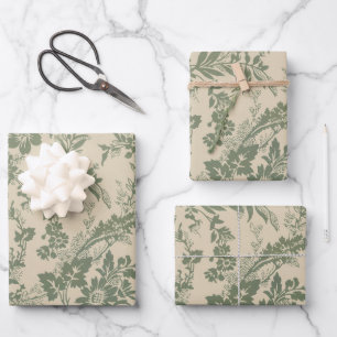 Feuille De Papier Cadeau Vintage Vibrant vert motif floral