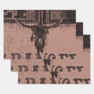 Feuille De Papier Cadeau Vintage Western Bull Skull Brown Vieux Pays