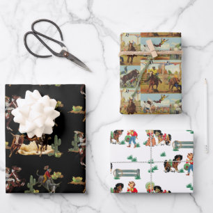 Feuille De Papier Cadeau Vintage Western Rodeo Événements Cowboy Cowboy