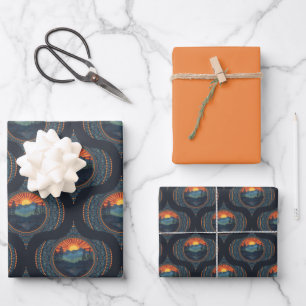 Feuille De Papier Cadeau Vintage Wilderness Sunset Mandala Ogee du milieu d