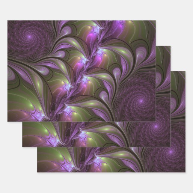 Feuille De Papier Cadeau Violet Abstrait violet violet kaki fractal (Lot)