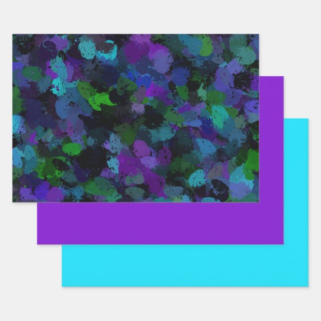 Feuille De Papier Cadeau Violet, bleu et noir Abstrait (Lot)