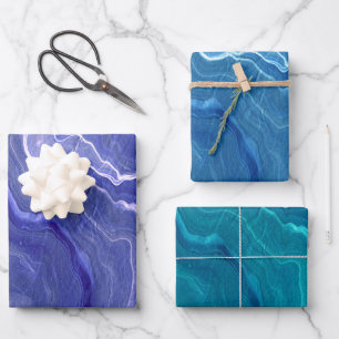 Feuille De Papier Cadeau Violet Bleu Mer Vert Agate Marbre Abstraction