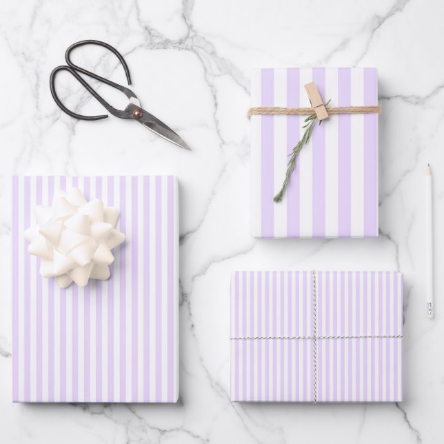 Feuille De Papier Cadeau Violet Clair et Rayures Blanches (Recto)