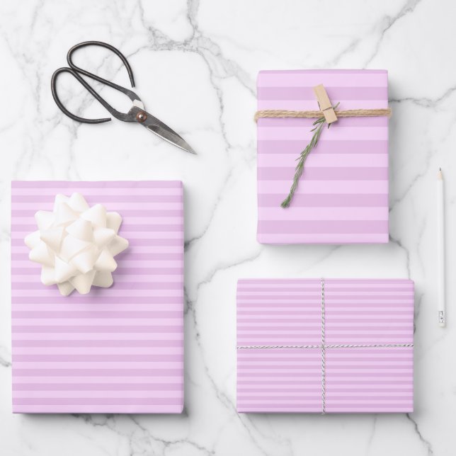 Feuille De Papier Cadeau Violet Clair et Rayures Violet Gris Clair (Recto)