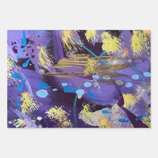 Feuille De Papier Cadeau Violet et or célébratifs  (Devant)