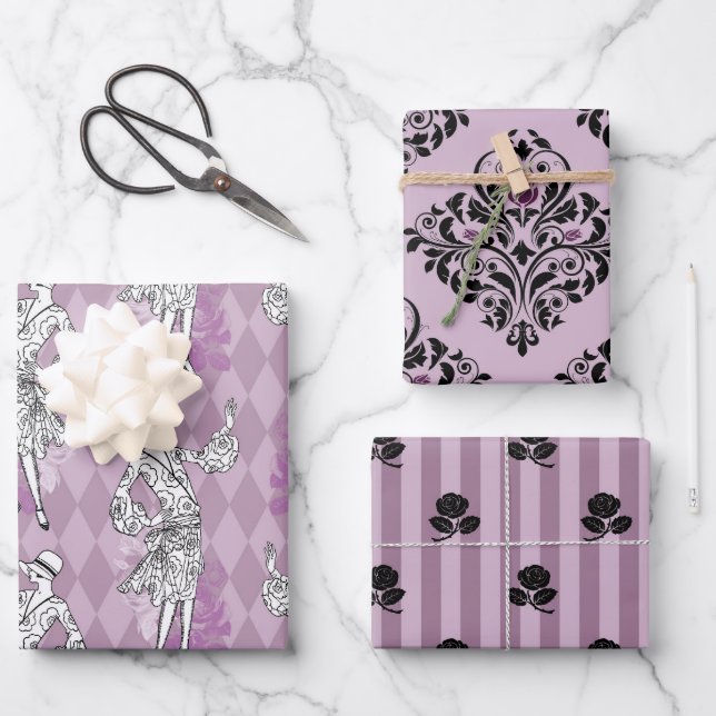 Feuille De Papier Cadeau Violet foncé et noir Paris (Recto)