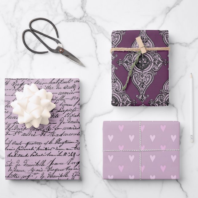 Feuille De Papier Cadeau Violet foncé et noir sur le thème de Paris (Recto)
