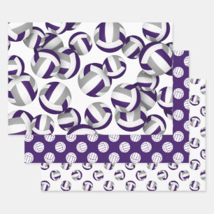 Feuille De Papier Cadeau violet gris équipe couleurs volleyballs ensemble d