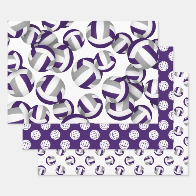 Feuille De Papier Cadeau violet gris équipe couleurs volleyballs ensemble d (Lot)