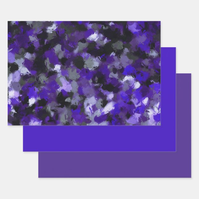 Feuille De Papier Cadeau Violet, gris, noir et bleu Abstrait (Lot)