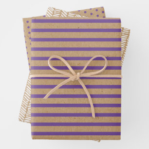 Feuille De Papier Cadeau Violet Lavande Violet Lignes Faux Rustique Kraft