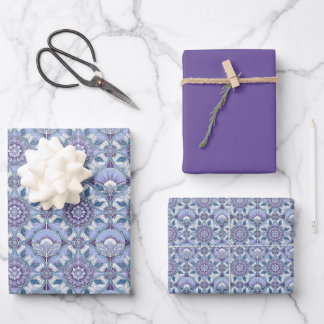 Feuille De Papier Cadeau Violet, Lavender, Lilac, Blues & White Art Deco 