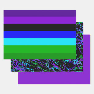 Feuille De Papier Cadeau Violet, noir, bleu et vert