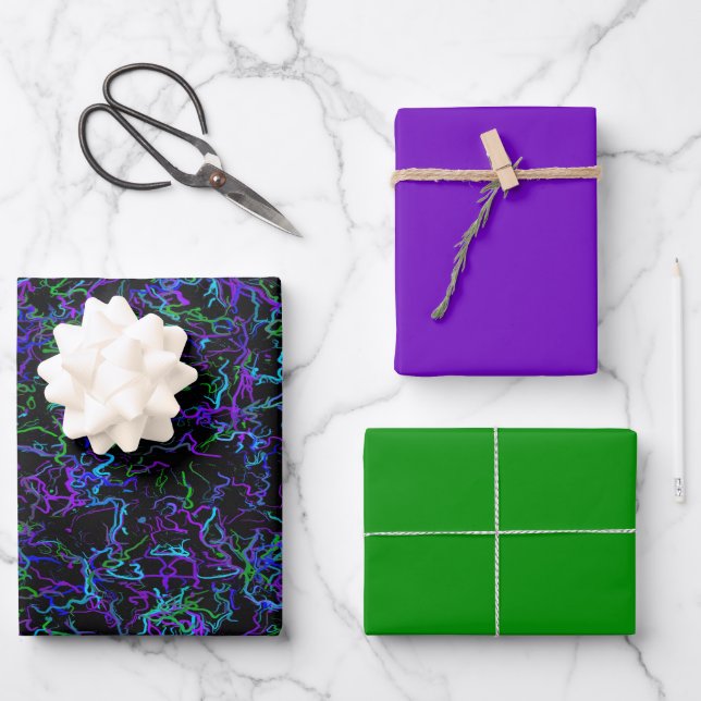 Feuille De Papier Cadeau Violet, noir et vert (Recto)