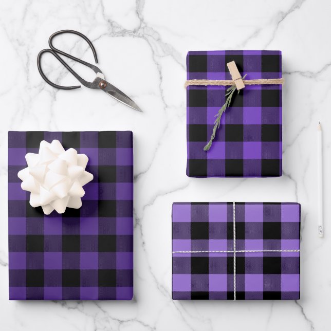 Feuille De Papier Cadeau Violet Ombre Buffalo Plaid Petit (Recto)