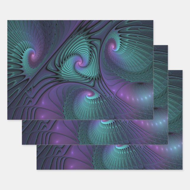 Feuille De Papier Cadeau Violet rencontre Turquoise moderne art fractal abs (Lot)