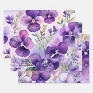 Feuille De Papier Cadeau Violettes Aquarelle Violettes Floral Élégant