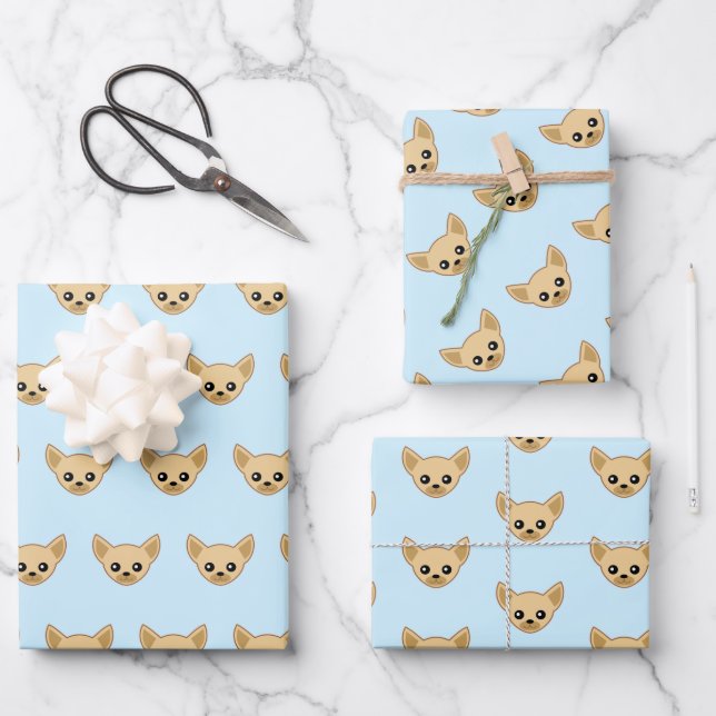 Feuille De Papier Cadeau Visage de Chihuahua (Recto)