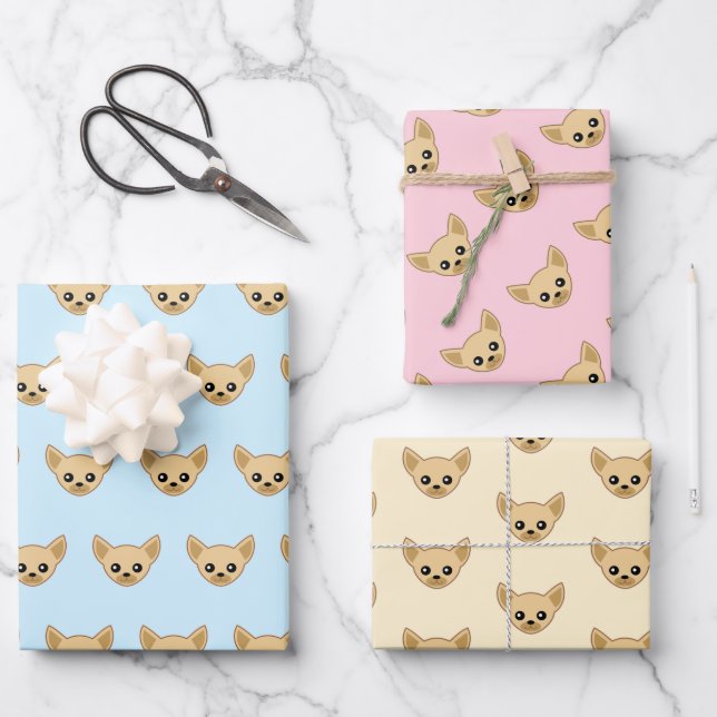 Feuille De Papier Cadeau Visage de Chihuahua (Recto)