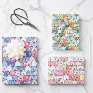 Feuille De Papier Cadeau Visages de chiens et de chats Coloré Dessin animé