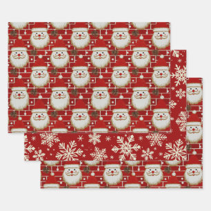 Feuille De Papier Cadeau Visages de Père Noël de Noël vintage sur brique