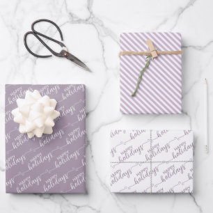 Feuille De Papier Cadeau Vœux de Joyeuses Fêtes sur Violet Rose Blanc