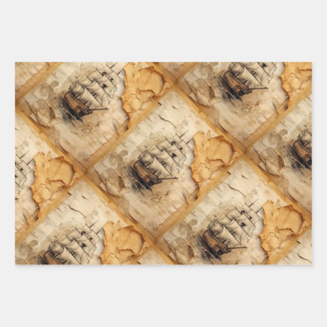 Feuille De Papier Cadeau Voile collage tachée de café (Devant)