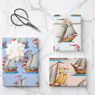 Feuille De Papier Cadeau Voiliers sur la mer