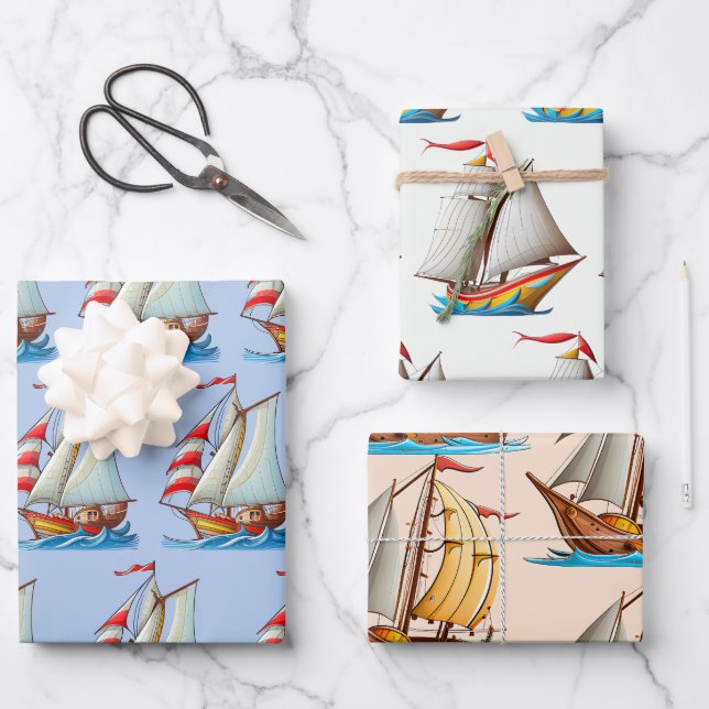 Feuille De Papier Cadeau Voiliers sur la mer (Recto)