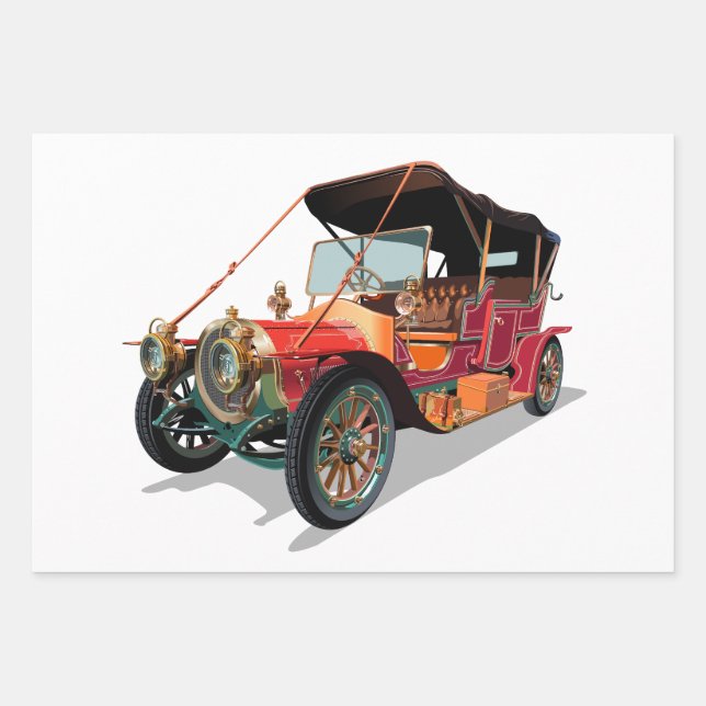 Feuille De Papier Cadeau Voiture Vintage (Devant)