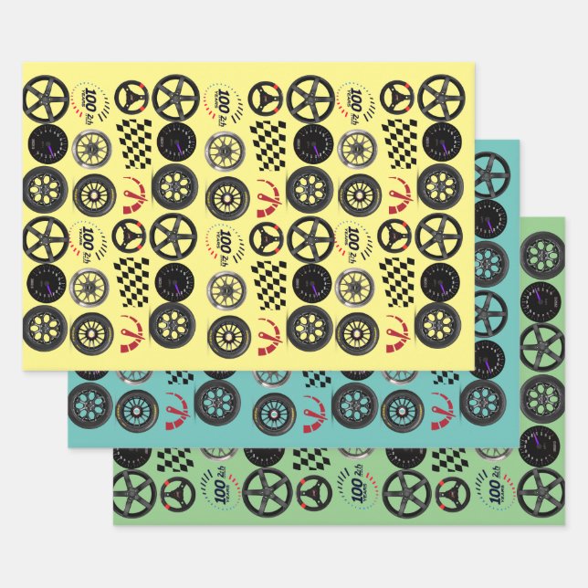 Feuille De Papier Cadeau Voitures de course et de sport automobile pour lui (Lot)