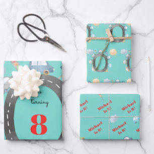 Feuille De Papier Cadeau Voitures et véhicules sur la route garçon annivers