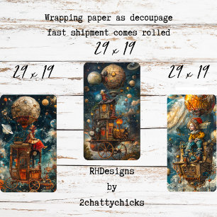 Feuille De Papier Cadeau Vol en montgolfière mystique découpé