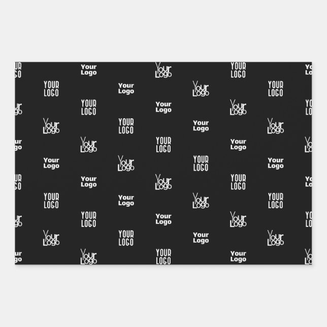 Feuille De Papier Cadeau Votre logo | 3 modèles de logo modifiables en noir (Devant)