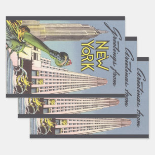 Feuille De Papier Cadeau Voyage Vintage, Monuments de New York Célèbres