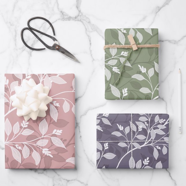 Feuille De Papier Cadeau Wandering Leaves Elegant Botanical Pattern (Recto)