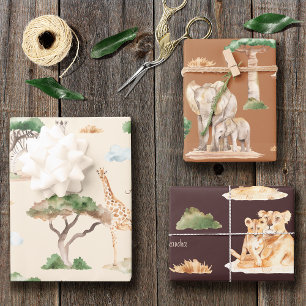Feuille De Papier Cadeau Watercolor African Mommy and Baby Animals Pattern