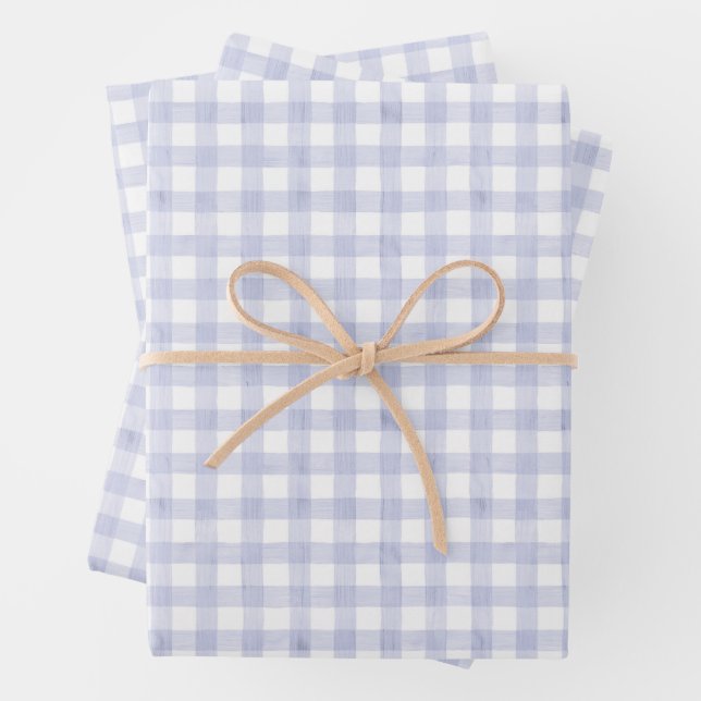 Feuille De Papier Cadeau Watercolor Blue Gingham (En situation)