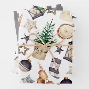 Feuille De Papier Cadeau Watercolor Farmhouse Gnome Motif