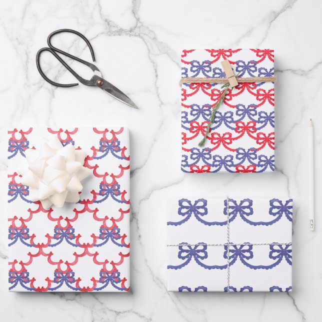 Feuille De Papier Cadeau Watercolor Patriotic Bows (Recto)