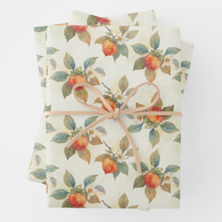 Feuille De Papier Cadeau Watercolor Persimmon Fruit and Flowers 