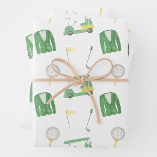 Feuille De Papier Cadeau Watercolor Tournoi de golf vert et jaune