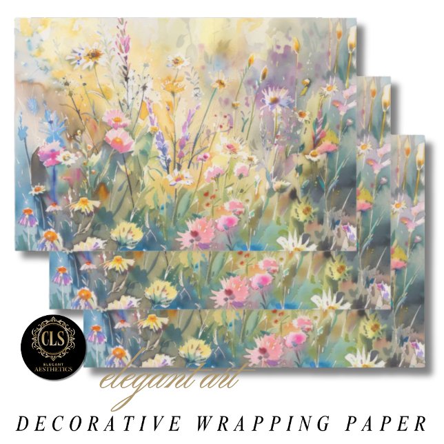 Feuille De Papier Cadeau Watercolor Wildflowers Decoupage (Wrapping Paper - Watercolor Wildflower Decoupage)