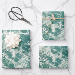 Feuille De Papier Cadeau Waves Blue Green