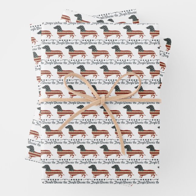 Feuille De Papier Cadeau Weenie Le Peuple Dachshund 4 juillet (En situation)