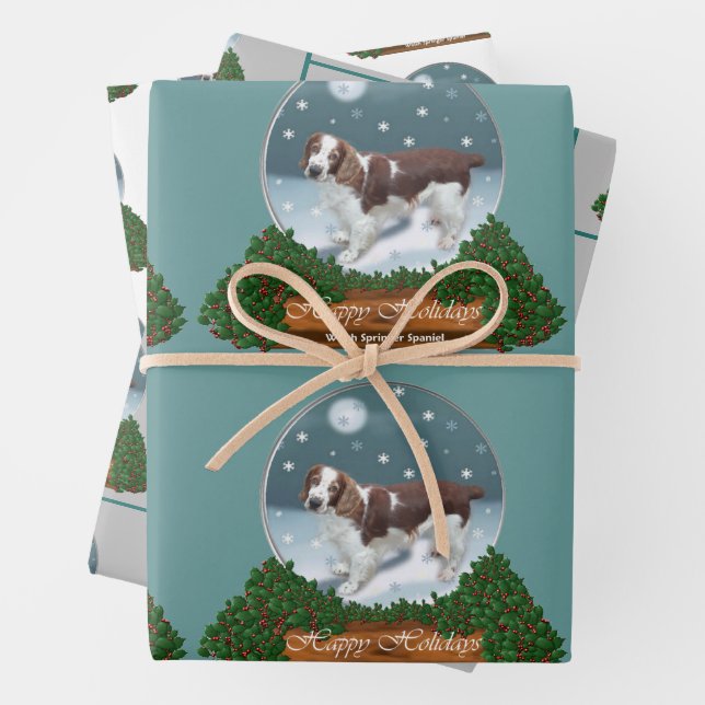 Feuille De Papier Cadeau Welsh Springer Spaniel Christmas (En situation)