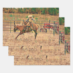 Feuille De Papier Cadeau Western Cowboy Country Horse Équitation